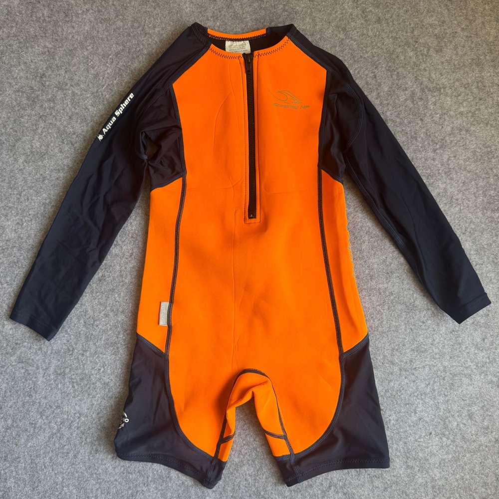 Aqua Sphere Stingray HP Youth Wetsuit 10 Orange Black Thermal Guard UPF 50+ Zip